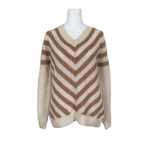 & Other Stories Small Sweater Vneck Striped Wool Mohair Ivory Brown - Picture 1 of 10